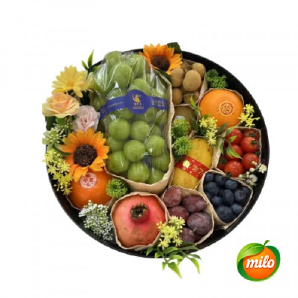 A basket of mixed fruit gift boxes