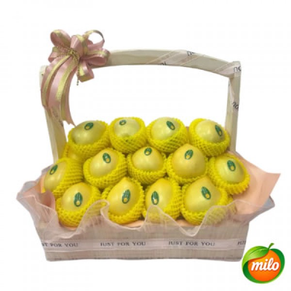 A basket of mixed fruit gift boxes